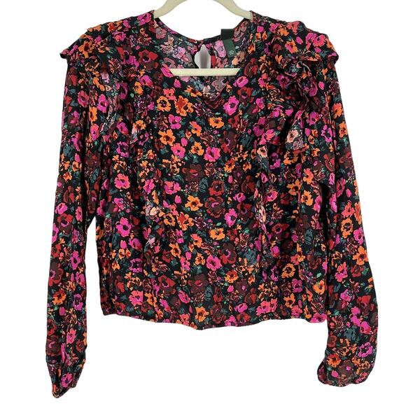 Wild Fable Red Floral Blouse Size XS Long Sleeve NWT - Picture 2 of 7